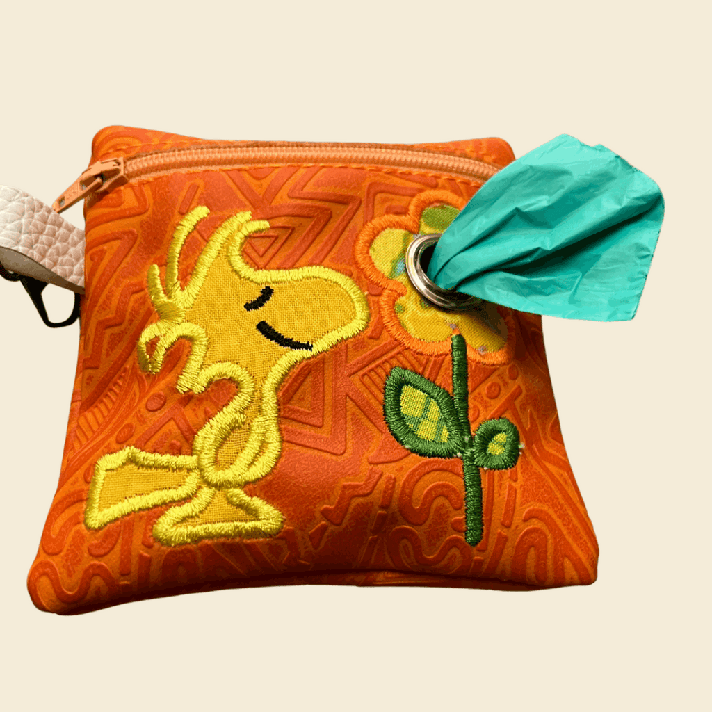 Snoopy Handmade Dog Poop Bag Holder in Orange | The Sociable Pup Company